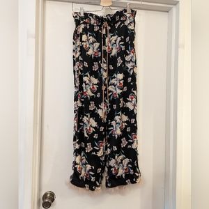 Zara Floral + Feather Drawstring Pants S